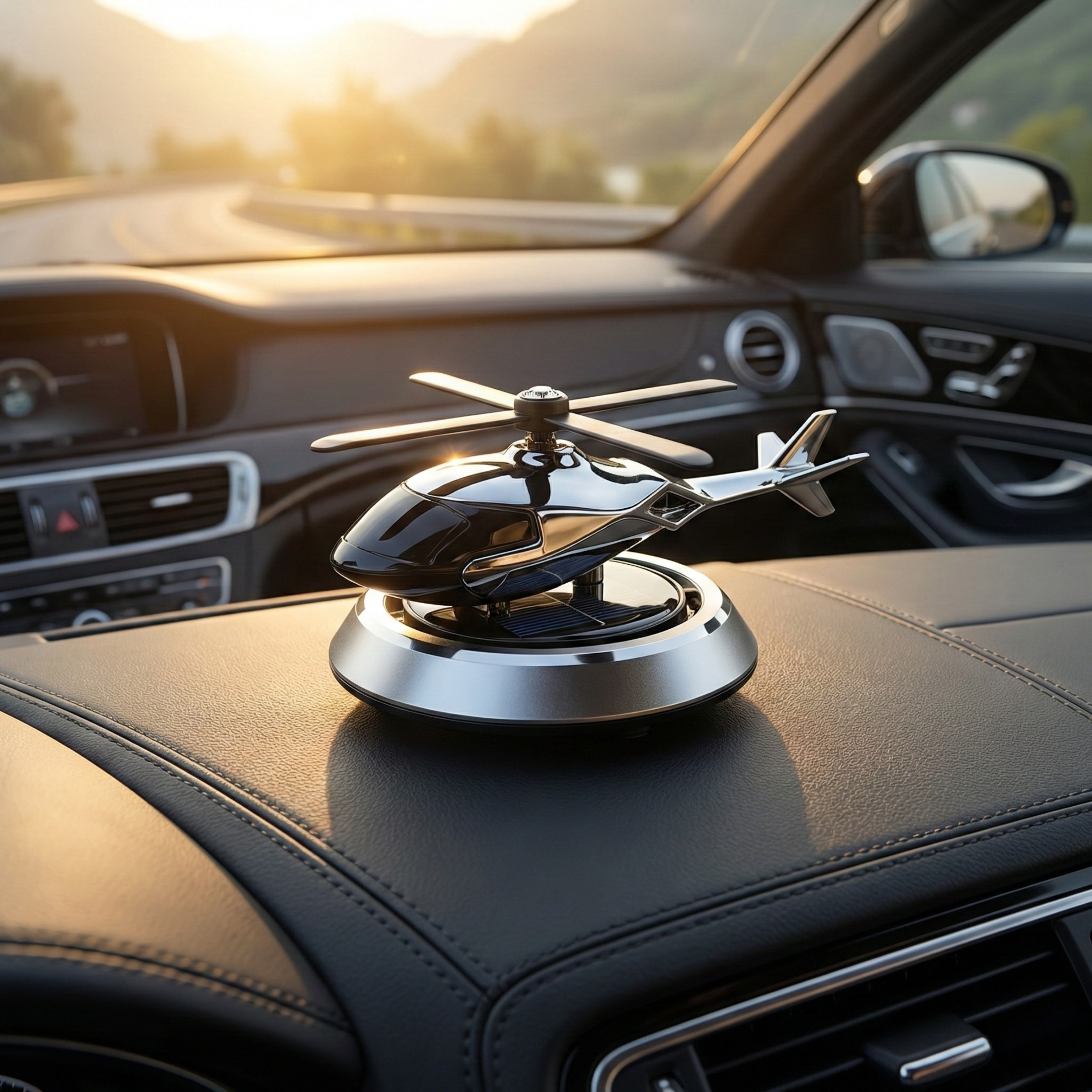 Solar Powered Rotating Helicopter Dashboard Showpiece – Automatic Moving Car Decor