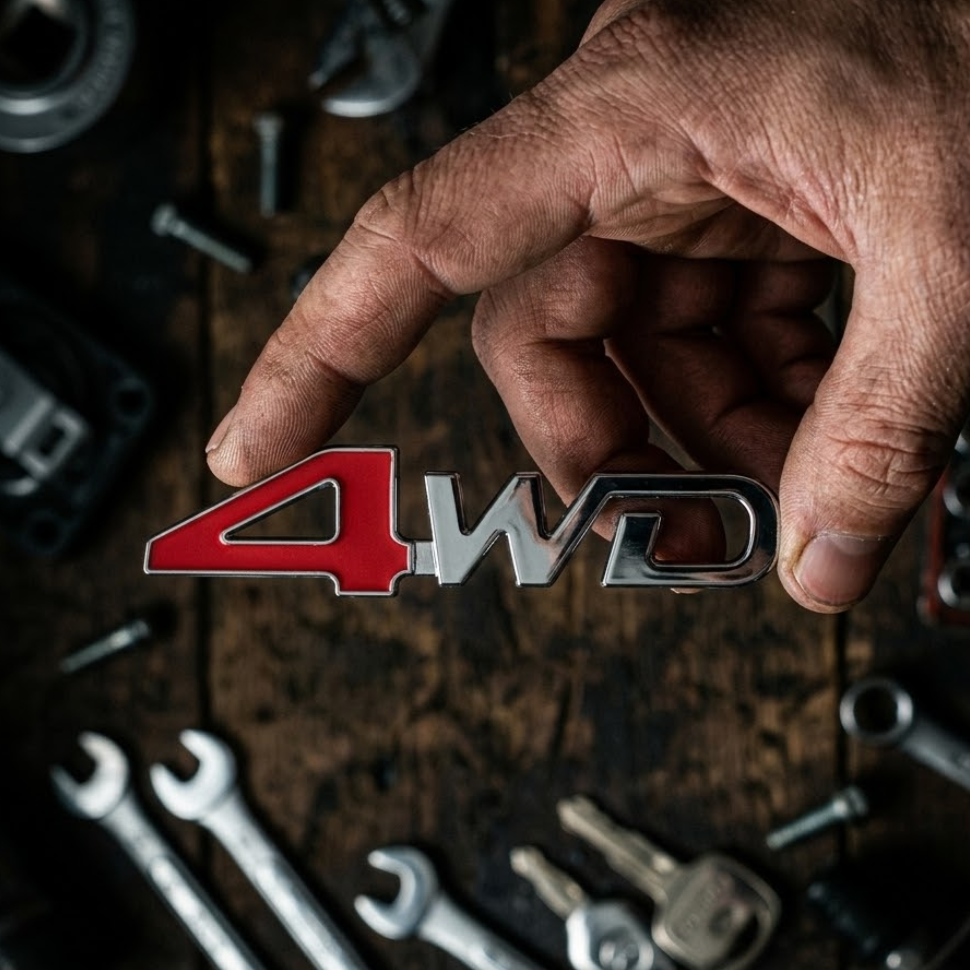 Carsonify 3D Metal 4WD Car Badge Emblem Sticker | Premium Aluminum Alloy Chrome 4WD Logo Decal | Self-Adhesive Metallic Badge for Car, SUV, Jeep & Bike Exterior | Stylish Auto Decoration Accessory