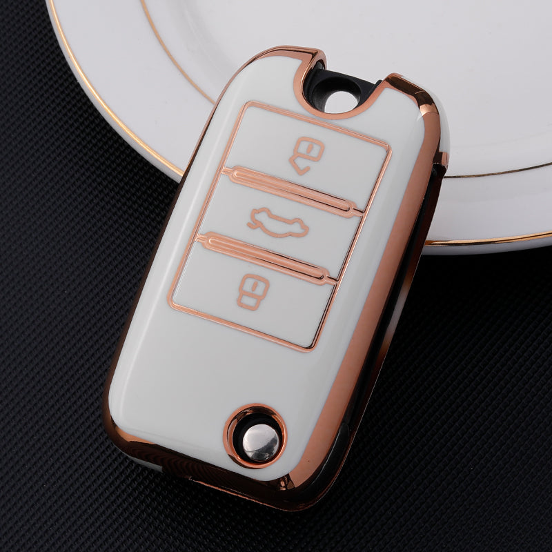 Acto TPU Gold Series Car Key Cover With Diamond Key Ring For MG ZS