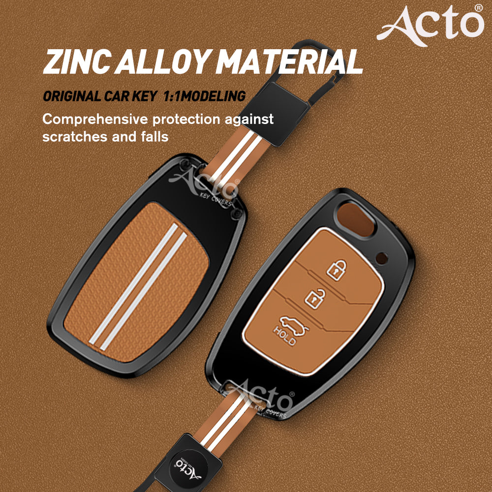 Acto Metal Sapphire Key Cover and Key chain Compatible with Hyudai  Aura I I10 Grand Nios I i20  (2021) I Creta I i20 Active I I-20 Elite I Xcent 2019+ Pack of 1 Set (Glow in the Night)