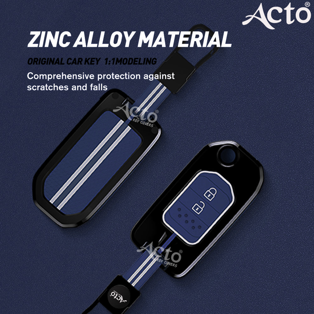Acto Metal Sapphire Key Cover and Key chain Compatible with Honda City, WR-V, Jazz Pack of 1 Set (Glow in the Night)