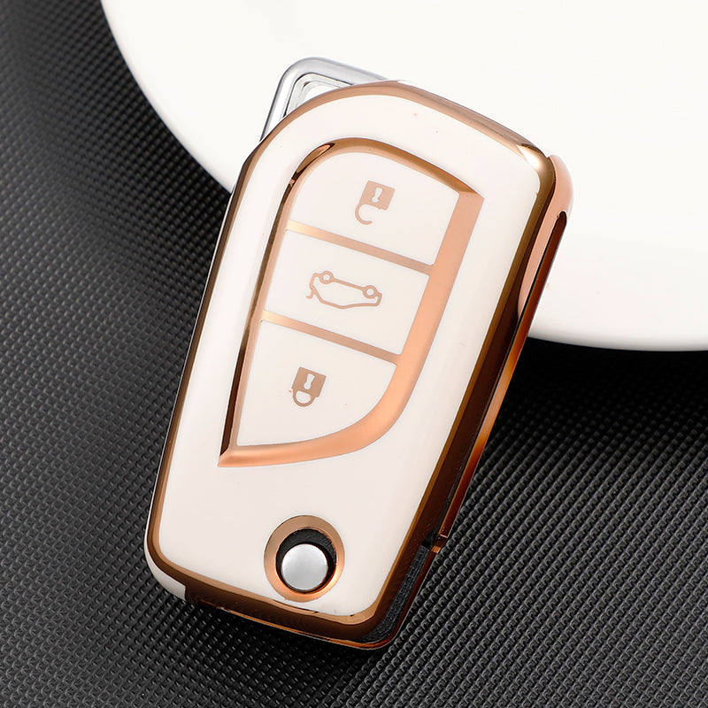 Acto TPU Gold Series Car Key Cover With TPU Gold Key Chain For Toyota Crysta