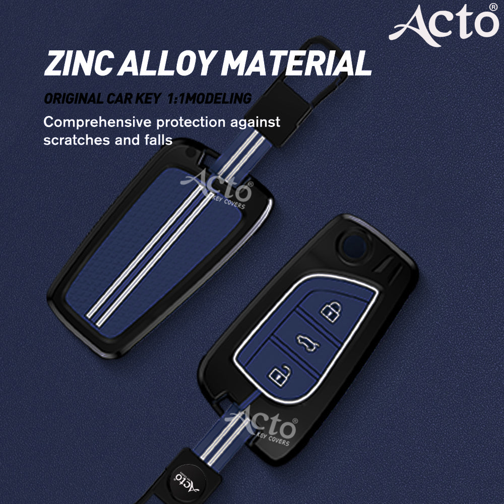 Acto Metal Sapphire Key Cover and Key chain Compatible with Toyota Corolla Altis and Innova Crysta Pack of 1 Set (Glow in the Night)