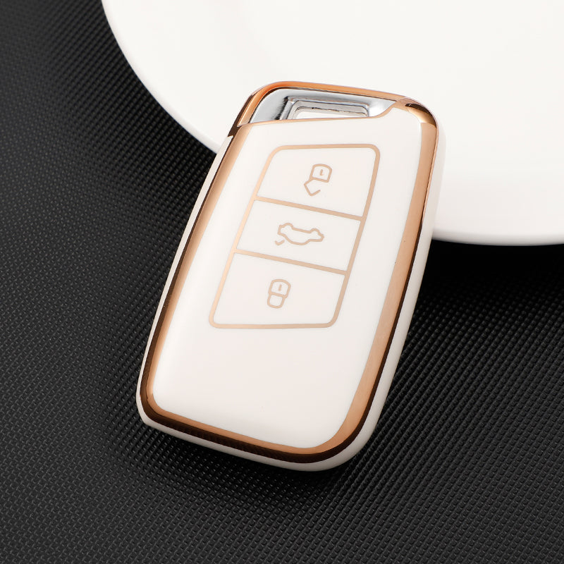 Acto TPU Gold Series Car Key Cover With Diamond Key Ring For Skoda Tiguan