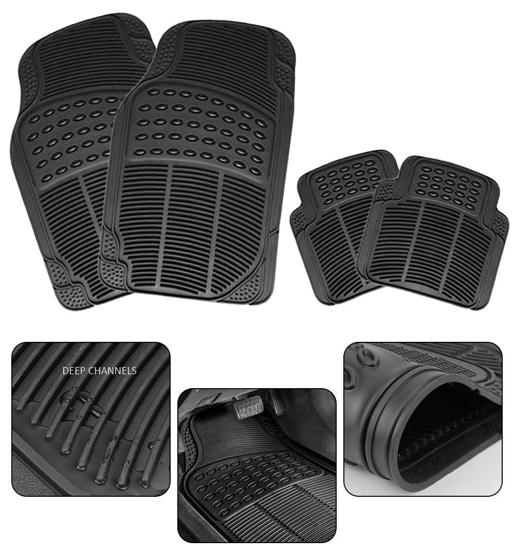 Car Rubber Foot Mat Set of 4 Pieces in Black Color