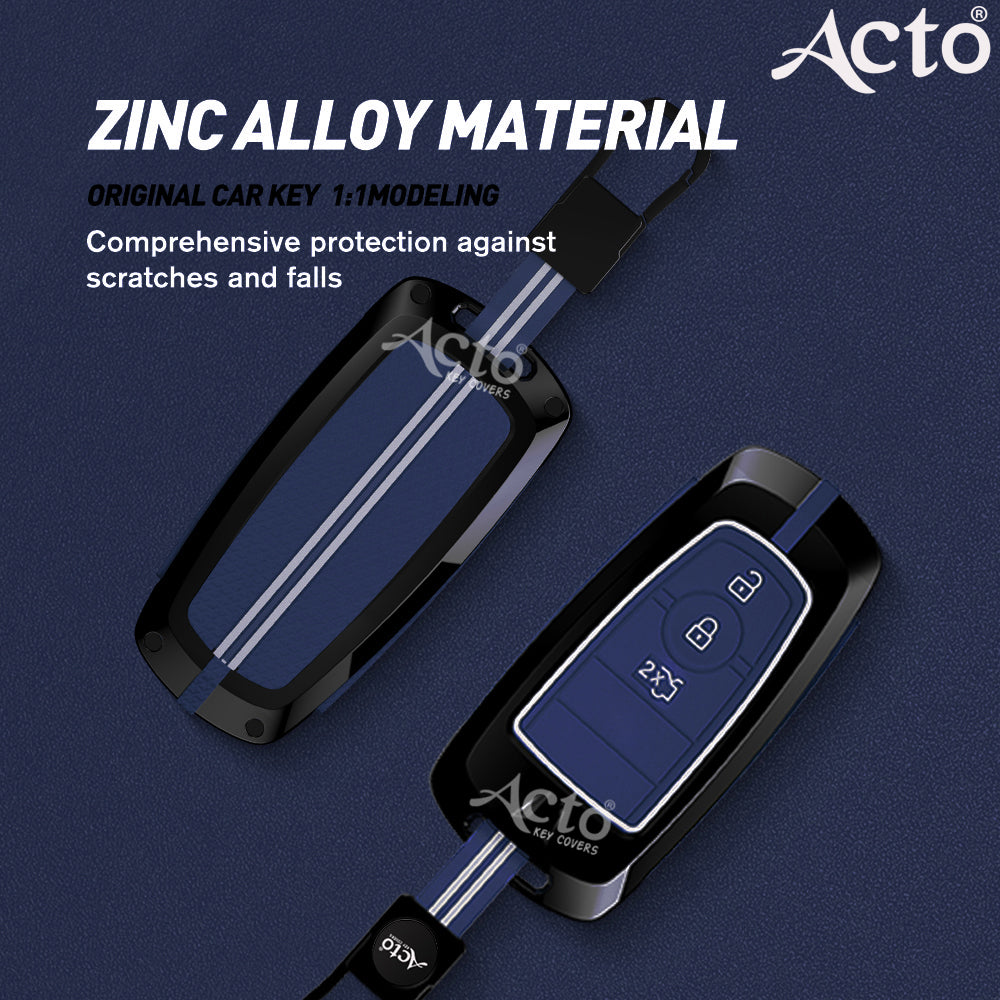 Acto Metal Sapphire Key Cover and Key chain Compatible with Ford Fiesta Pack of 1 Set (Glow in the Night)