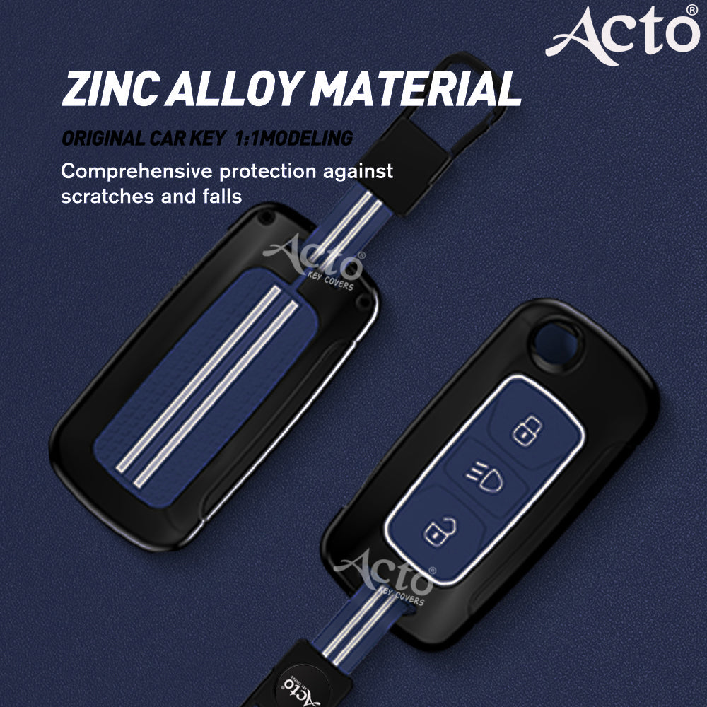 Acto Metal Sapphire Key Cover and Key chain Compatible with Tata Bolt I Nexon I Tigor I Hexa I Tiago I Zest Pack of 1 Set (Glow in the Night)