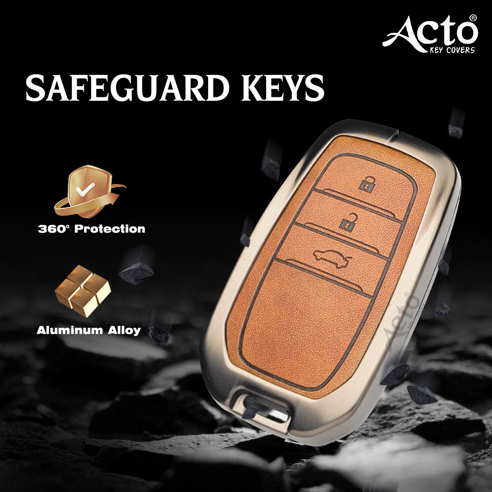 ACTO Metal Leather Car key cover with key chain Compatible With Toyota