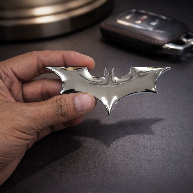 Carsonify 3D Metal Batman Car Badge Emblem Sticker | Aluminum Alloy Chrome Finish Bat Logo Decal | Self-Adhesive Car & Bike Exterior Decoration | Premium Metallic Auto Styling