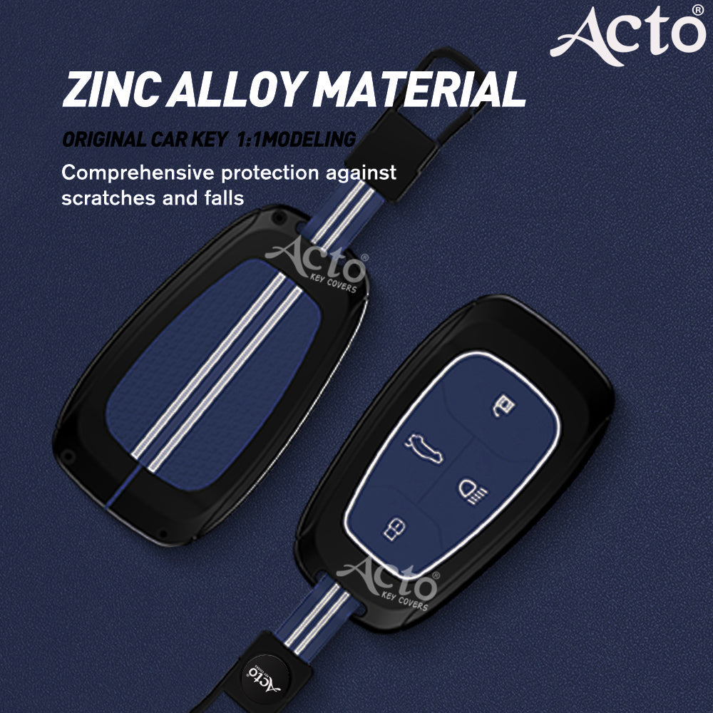 Acto Metal Sapphire Key Cover and Key chain Compatible with Tata Altroz I Harrier I Nexon Pack of 1 Set (Glow in the Night)