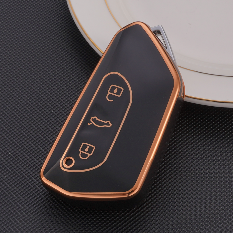 Acto TPU Gold Series Car Key Cover With Diamond Key Ring For Skoda Octavia