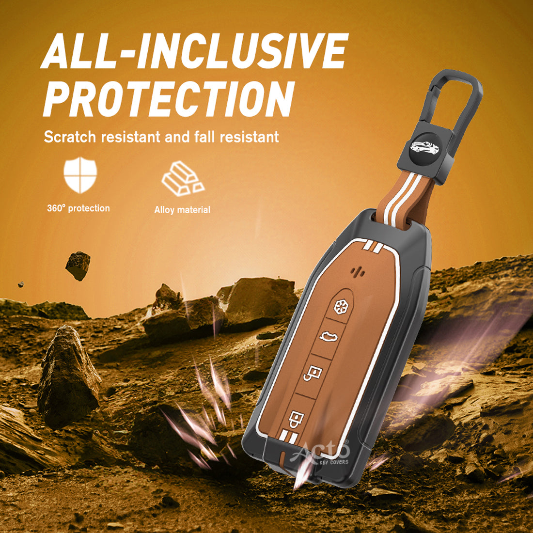 Acto Metal Sapphire Key Cover and Key chain Compatible with Mahindra BE-6,XEV9 4-Button Smart Key Pack of 1 (Glow in the Night)