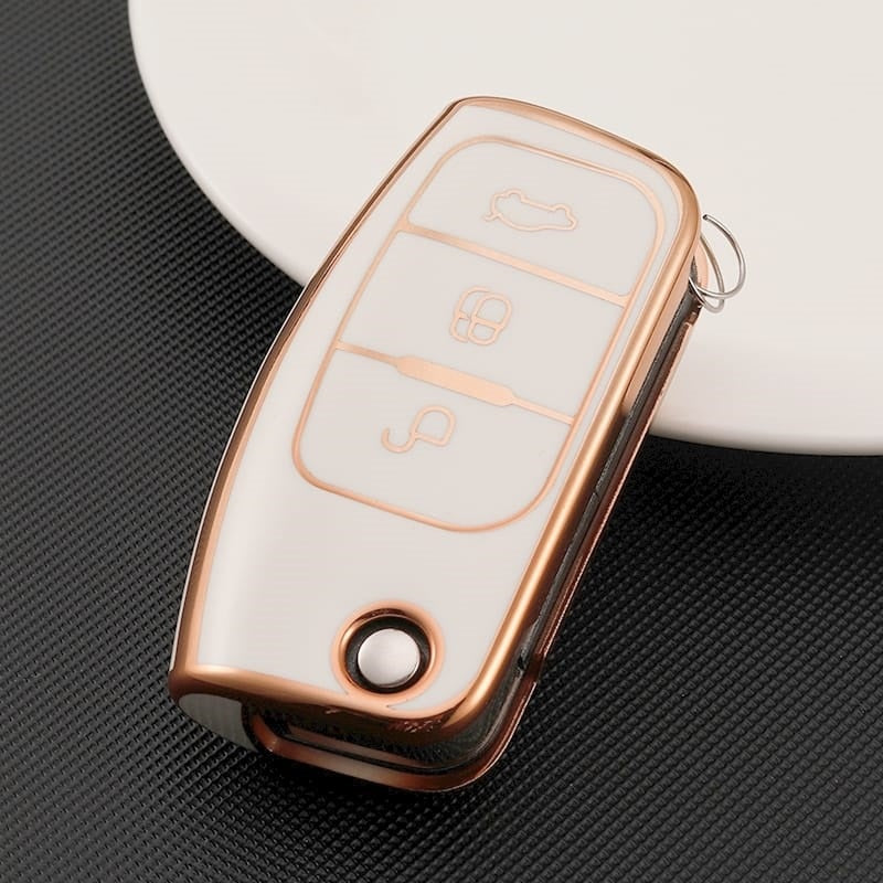 Acto TPU Gold Series Car Key Cover With TPU Gold Key Chain For Ford Ecosport