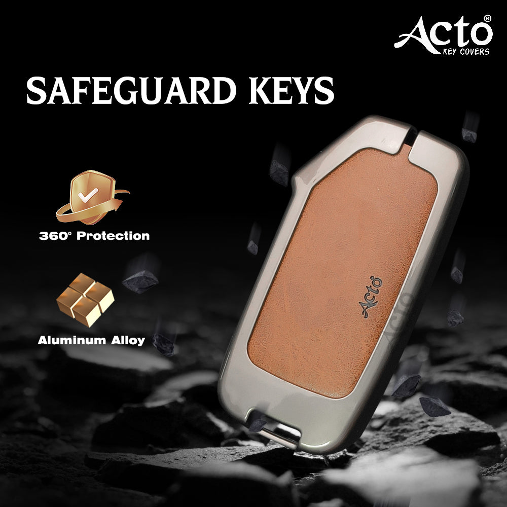 ACTO Metal Leather Car Key Cover with Key Chain Compatible with Kia Sonet 2020 & Seltos 2020+ 4 Button Smart Key | Premium Zinc Alloy & Leather Finish | 360° Protection | Scratch Resistant | Pack of 1
