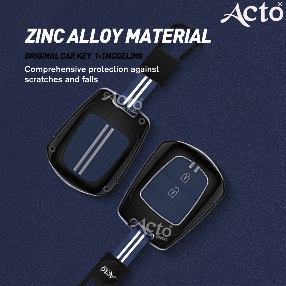 Acto Metal Sapphire Key Cover and Key chain Compatible with Hyudai I-10 Grand, Santro Pack of 1 Set (Glow in the Night)