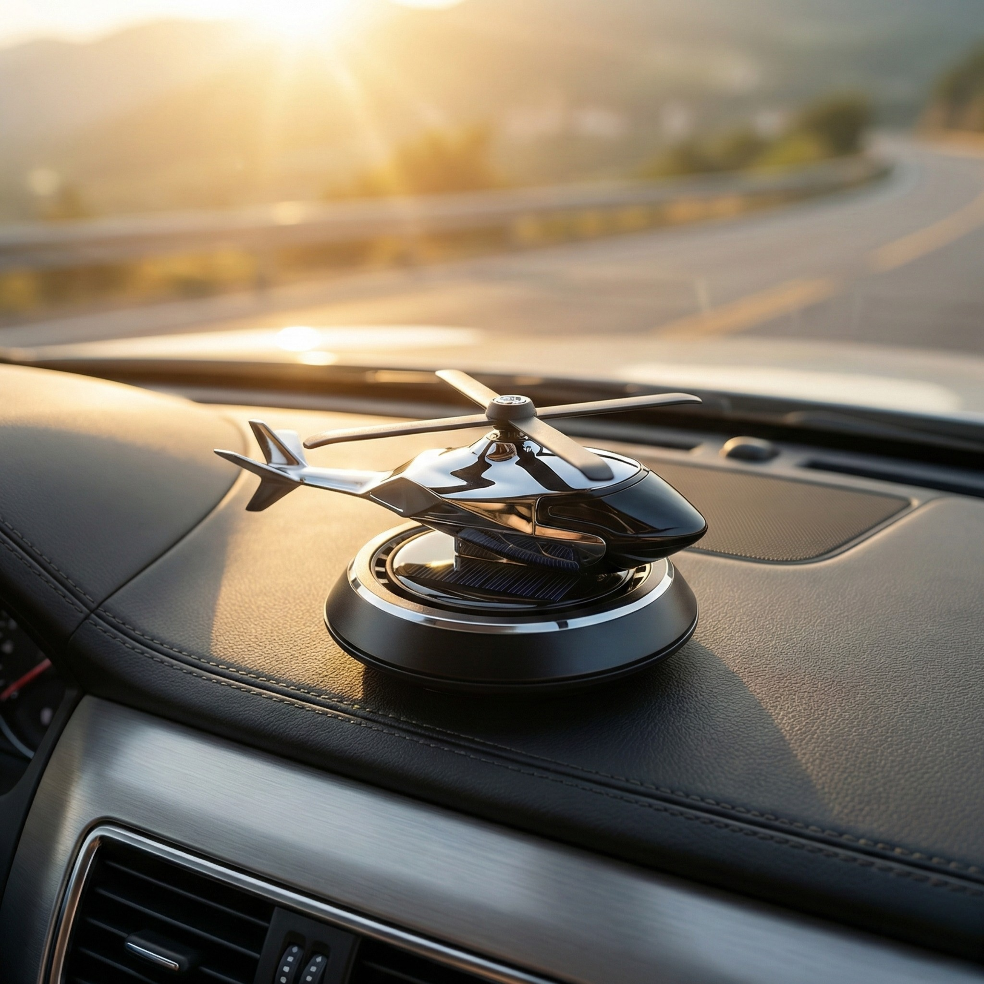 Solar Powered Rotating Helicopter Dashboard Showpiece – Automatic Moving Car Decor