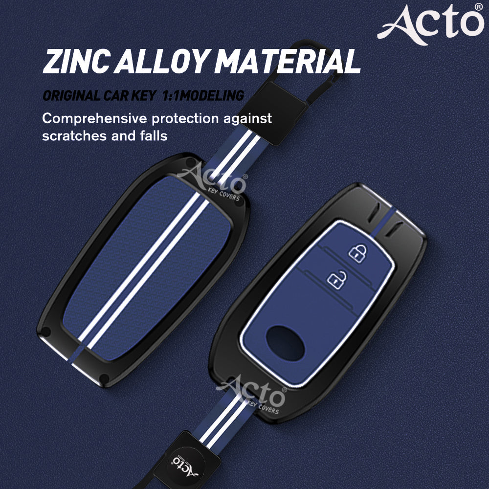 Acto Metal Sapphire Key Cover and Key chain Compatible with Toyota Crysta, Fortuner Pack of 1 Set (Glow in the Night)