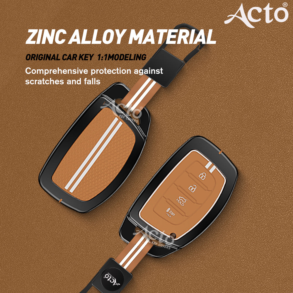Acto Metal Sapphire Key Cover and Key chain Compatible with Hyundai Tucson I Creta I i20 (2021) I Elantra I Venue Pack of 1 Set (Glow in the Night)