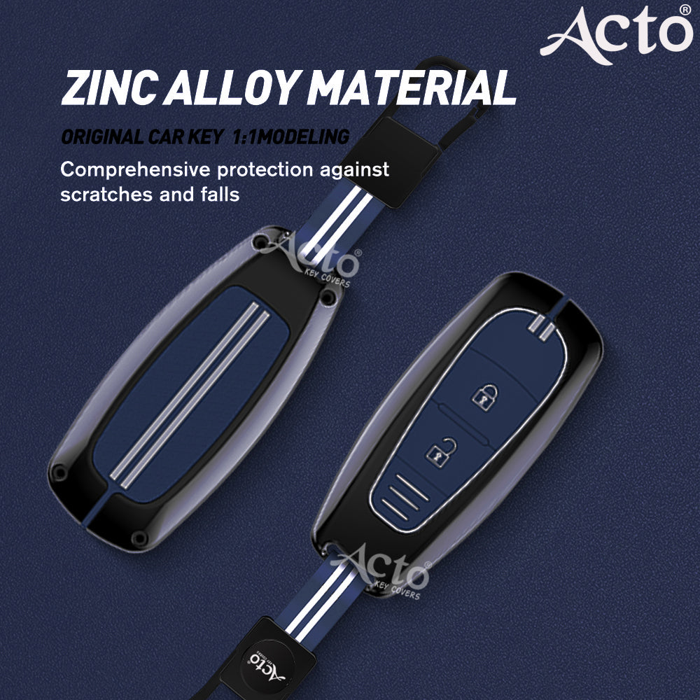 Acto Metal Sapphire Key Cover and Key chain Compatible with Suzuki Baleno I Breeza I Ciaz I Ignis I S-cross 2 Button Pack of 1 Set (Glow in the Night)