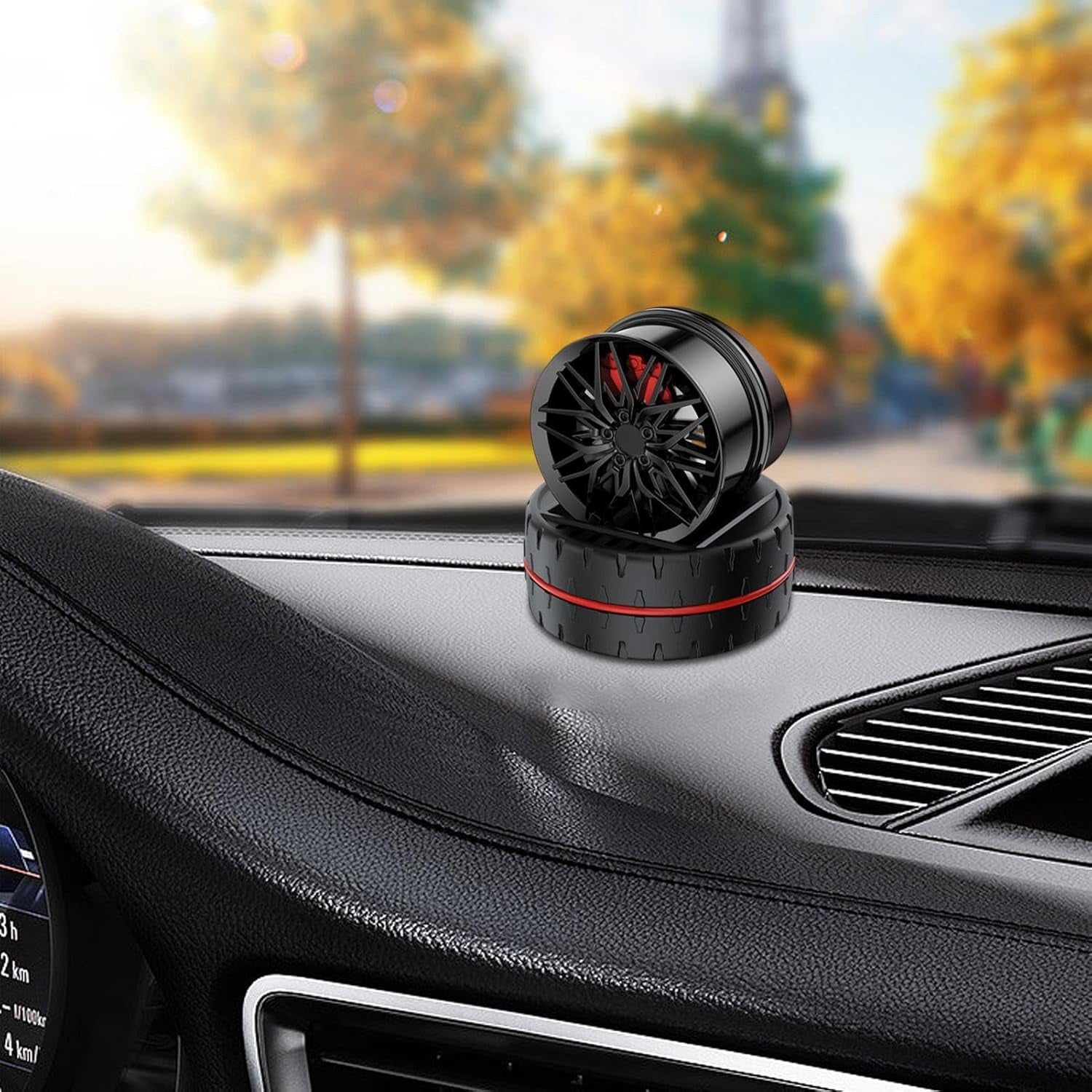 Decorative Car Wheel Hub Automatic Rotation Solar Car Air Freshener Powered Perfume