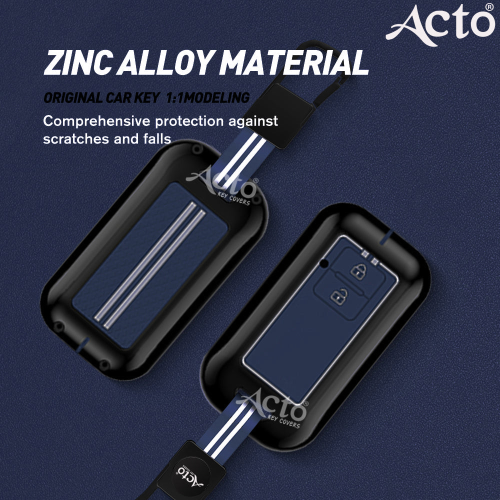 Acto Metal Sapphire Key Cover and Key chain Compatible with Suzuki New Baleno I New Swift I New Dzire I New Ertiga I XL6 Pack of 1 Set (Glow in the Night)