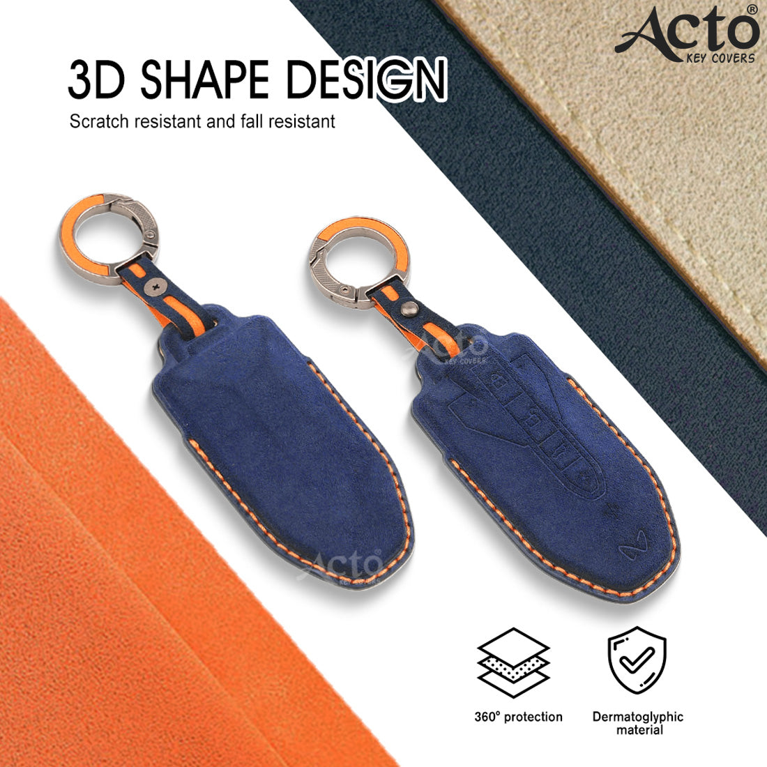 ACTO Alcantara Key Cover and Key Chain in Dashing Color – Compatible with Mahindra BE-6 4-Button Smart Key (Pack of 1)