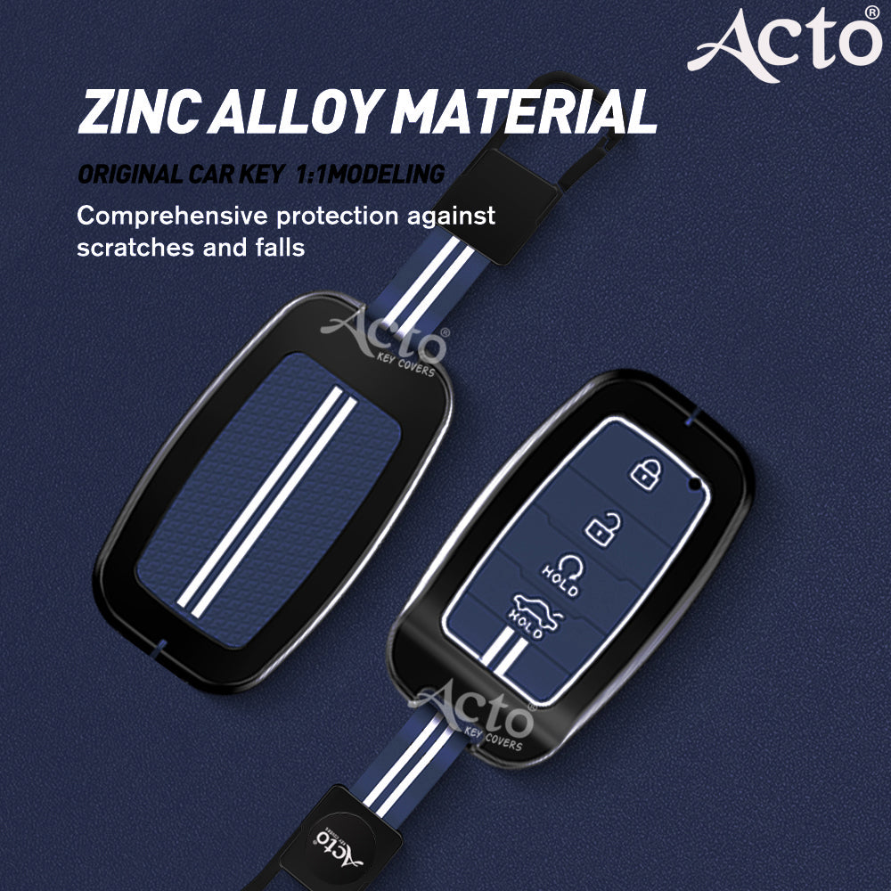 Acto Metal Sapphire Key Cover and Key chain Compatible with KIA Seltos & Sonet Pack of 1 Set (Glow in the Night)