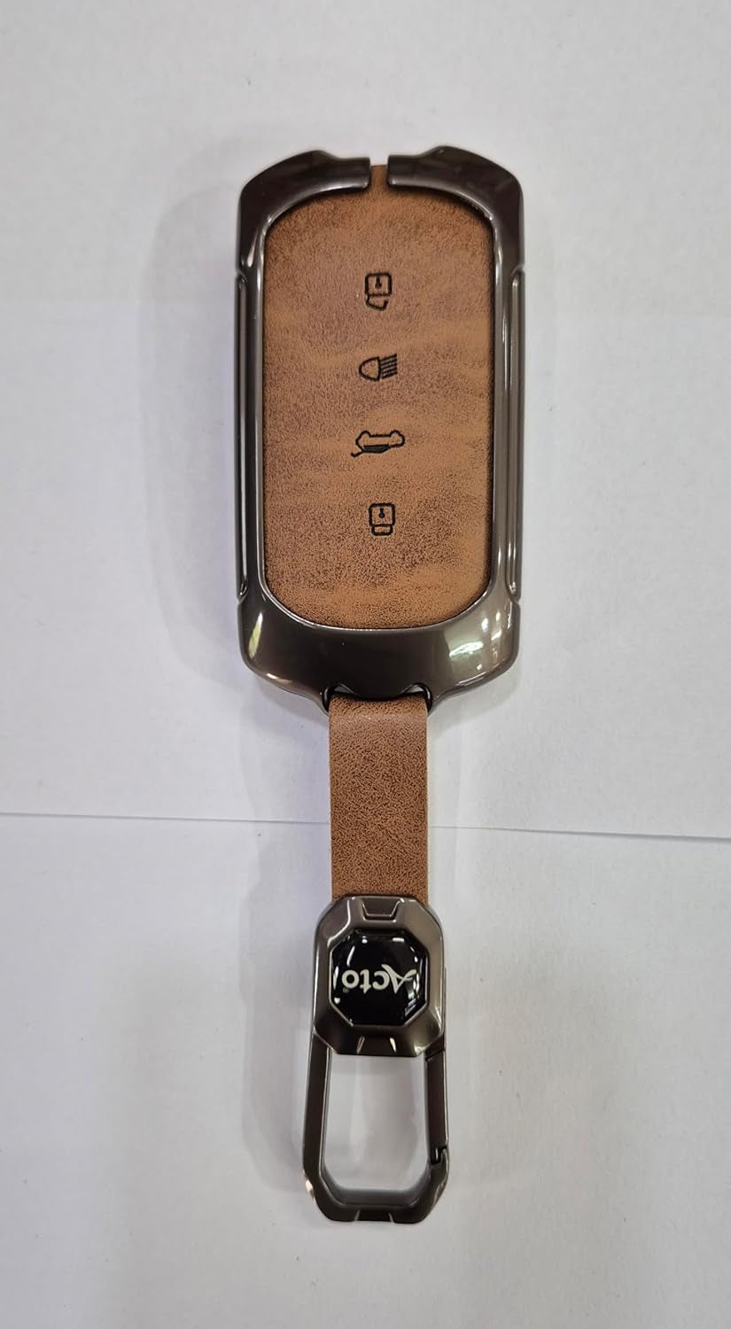 ACTO Metal Leather Car key cover with key chain Compatible With TATA