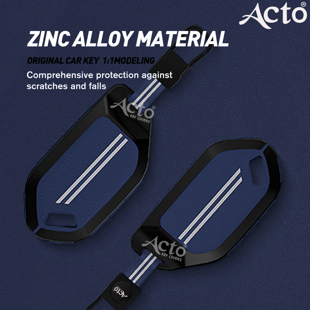 Acto Metal Sapphire Key Cover & Key Chain Compatible with Kia Syros 2025 & Seltos 2026 4-Button Smart Key | Premium Zinc Alloy Case | Glow in the Night Buttons | 360° Full Protection | Luxury Key Fob Cover | Pack of 1 Set