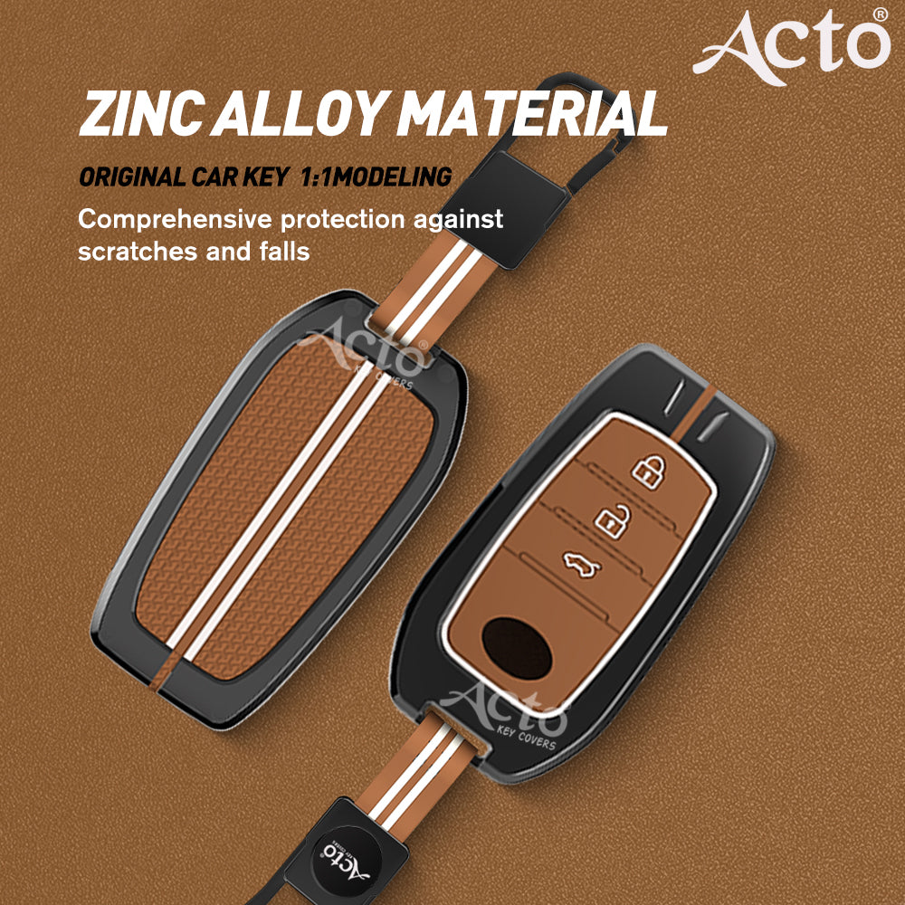 Acto Metal Sapphire Key Cover and Key chain Compatible with Toyota Crysta, Fortuner Pack of 1 Set (Glow in the Night)