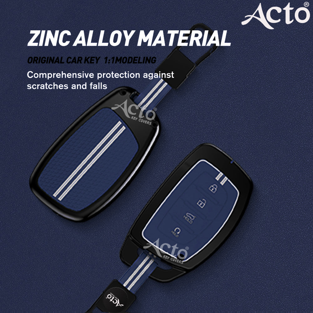 Acto Metal Sapphire Key Cover and Key chain Compatible with Hyundai Creta 2025 I Creta 2024 I Alacazar I Venue I Tucson Pack of 1 Set (Glow in the Night)