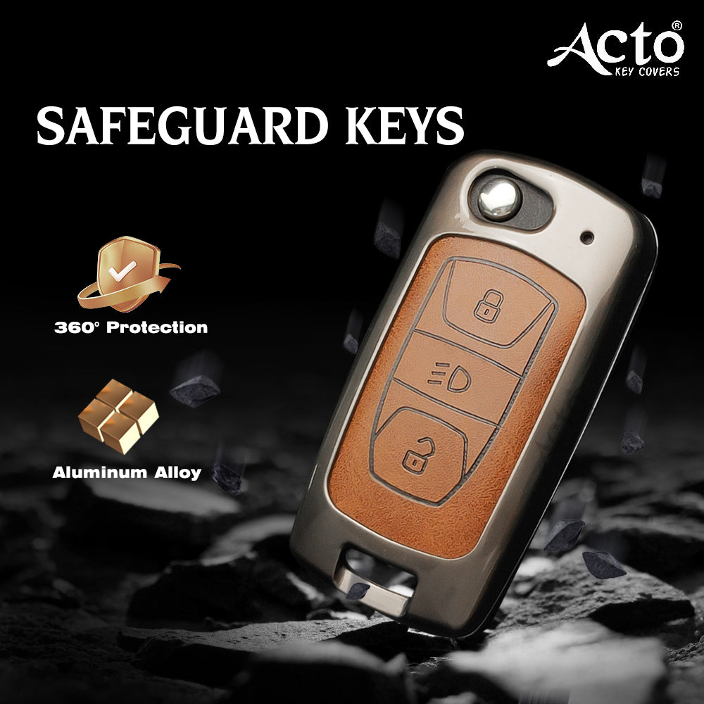 ACTO Metal Leather Car key cover with key chain Compatible With TATA