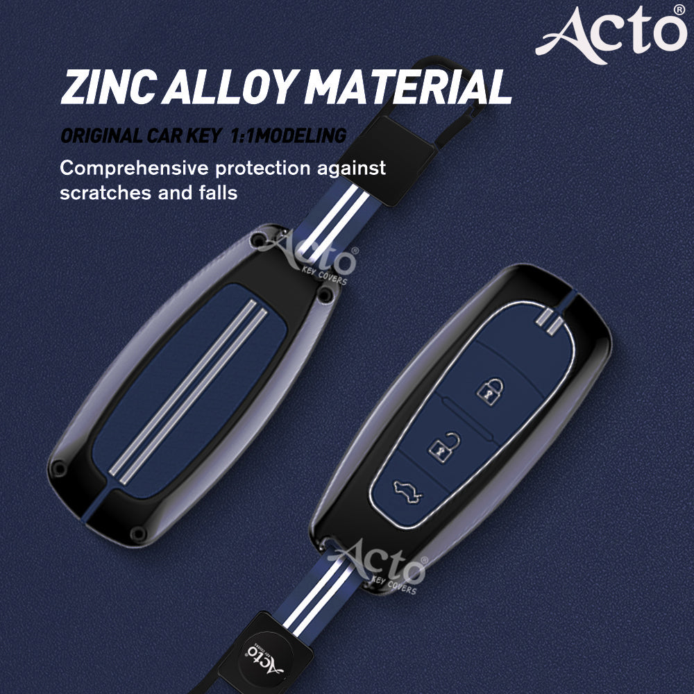 Acto Metal Sapphire Key Cover and Key chain Compatible with Suzuki Baleno I Breeza I Ciaz I Ignis I S-cross 3Button Pack of 1 Set (Glow in the Night)
