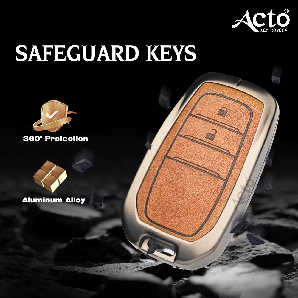 ACTO Metal Leather Car key cover with key chain Compatible With Toyota
