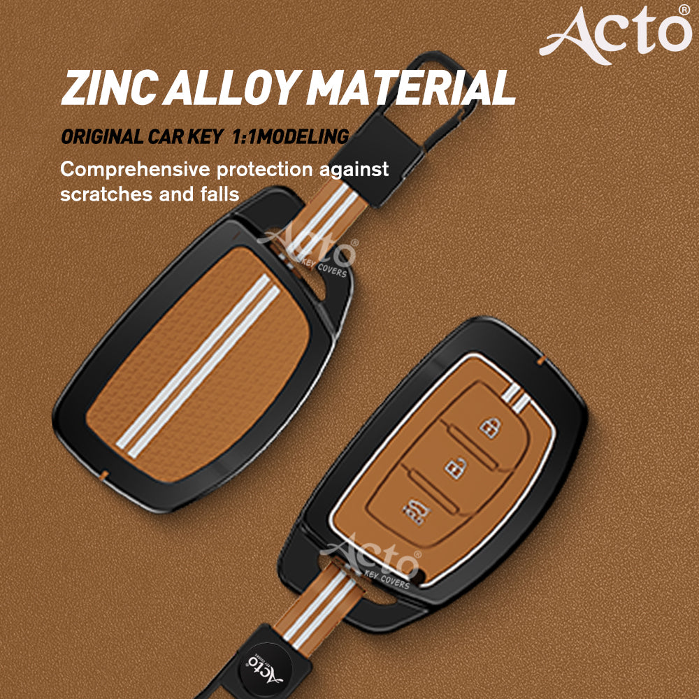 Acto Metal Sapphire Key Cover and Key chain Compatible with Hyudai  Aura I Elantra I I10 Grand Nios I i20 Elite I Verna 4S I Creta I i10 Grand I i20 Active I Tucson I Xcent Pack of 1 Set (Glow in the Night)