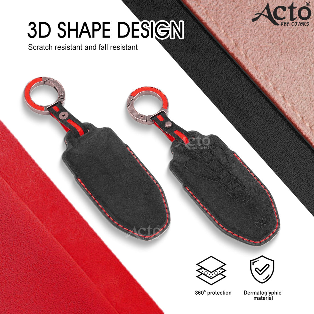 ACTO Alcantara Key Cover and Key Chain in Dashing Color – Compatible with Mahindra BE-6 4-Button Smart Key (Pack of 1)