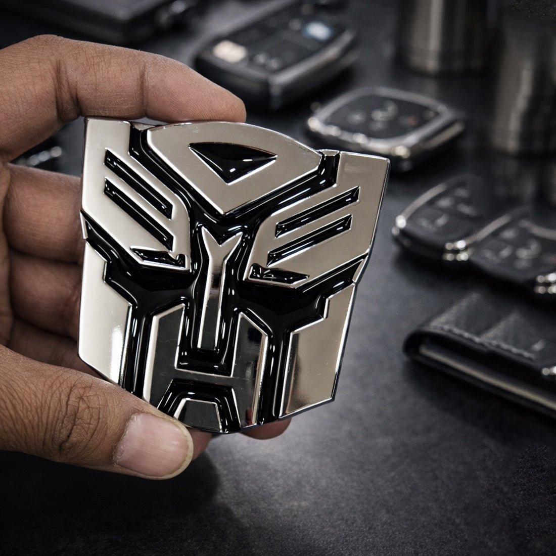 Carsonify 3D Metal Transformer Car Badge Emblem Sticker | Aluminum Alloy Chrome Autobot Logo Decal | Self-Adhesive Car & Bike Exterior Decoration | Premium Metallic Auto Styling