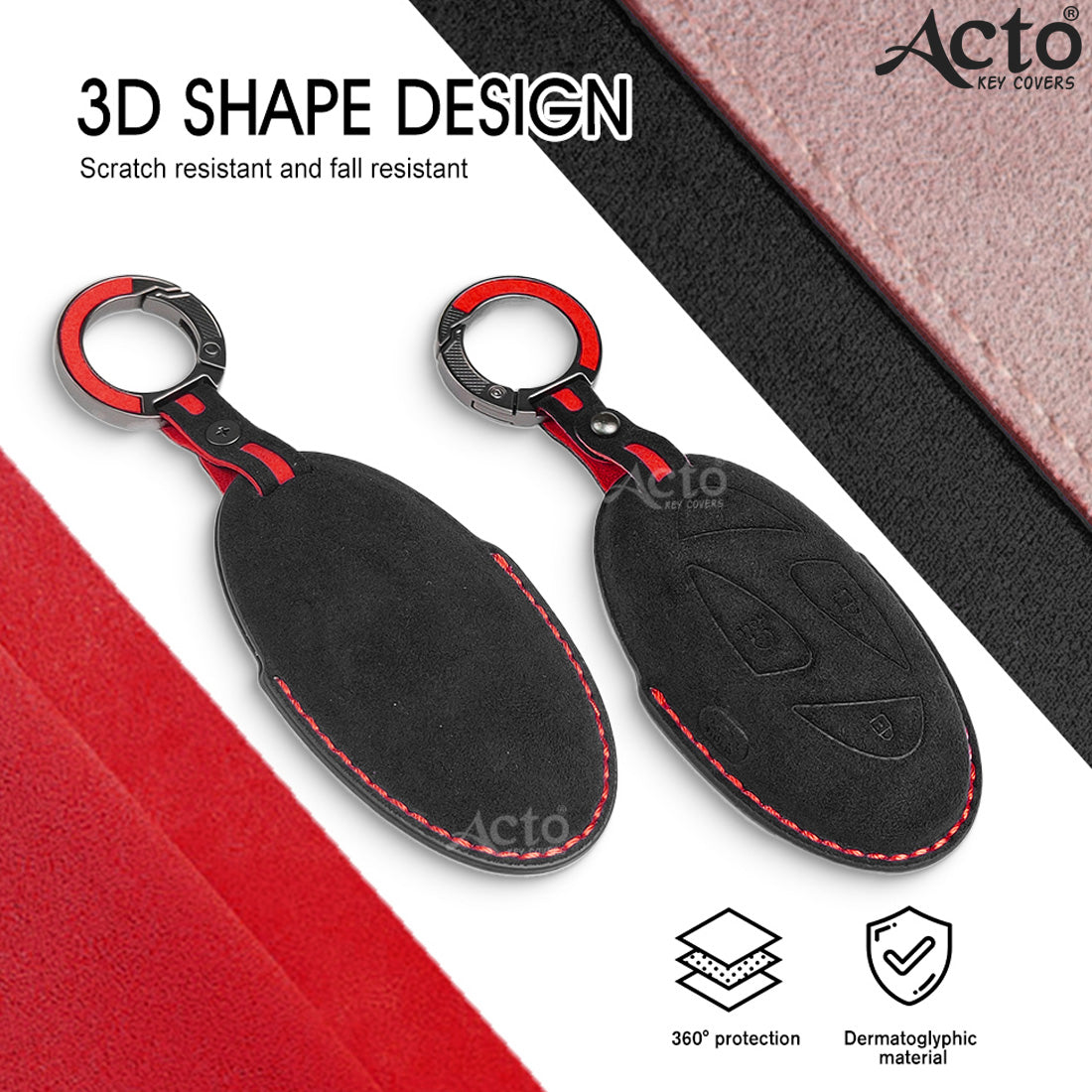ACTO Alcantara Key Cover and Key Chain in Dashing Color – Compatible with Hyundai Venue 2025 (4-Button Smart Key) (Pack of 1)