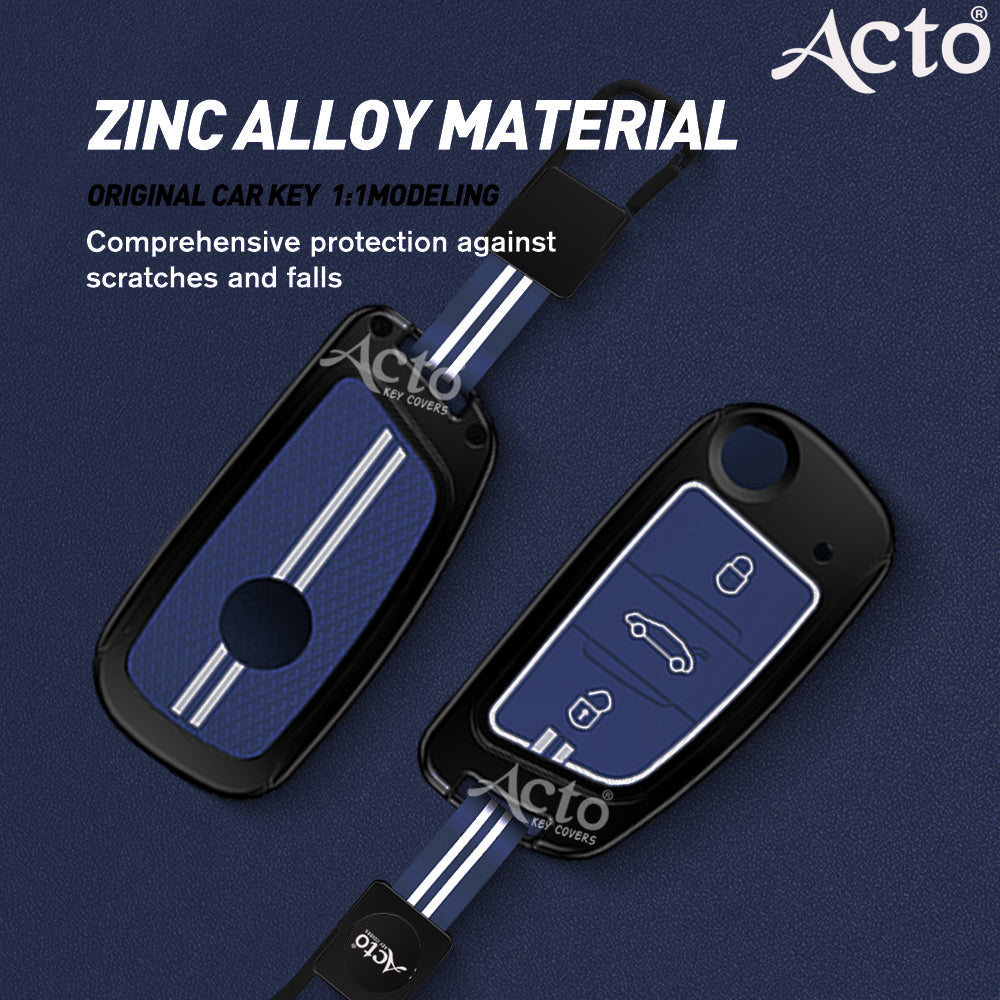 Acto Metal Sapphire Key Cover & Key Chain Compatible with Xhorse Universal Flip Key | Zinc Alloy Case | Glow-in-the-Dark Buttons | 360° Protection | Pack of 1