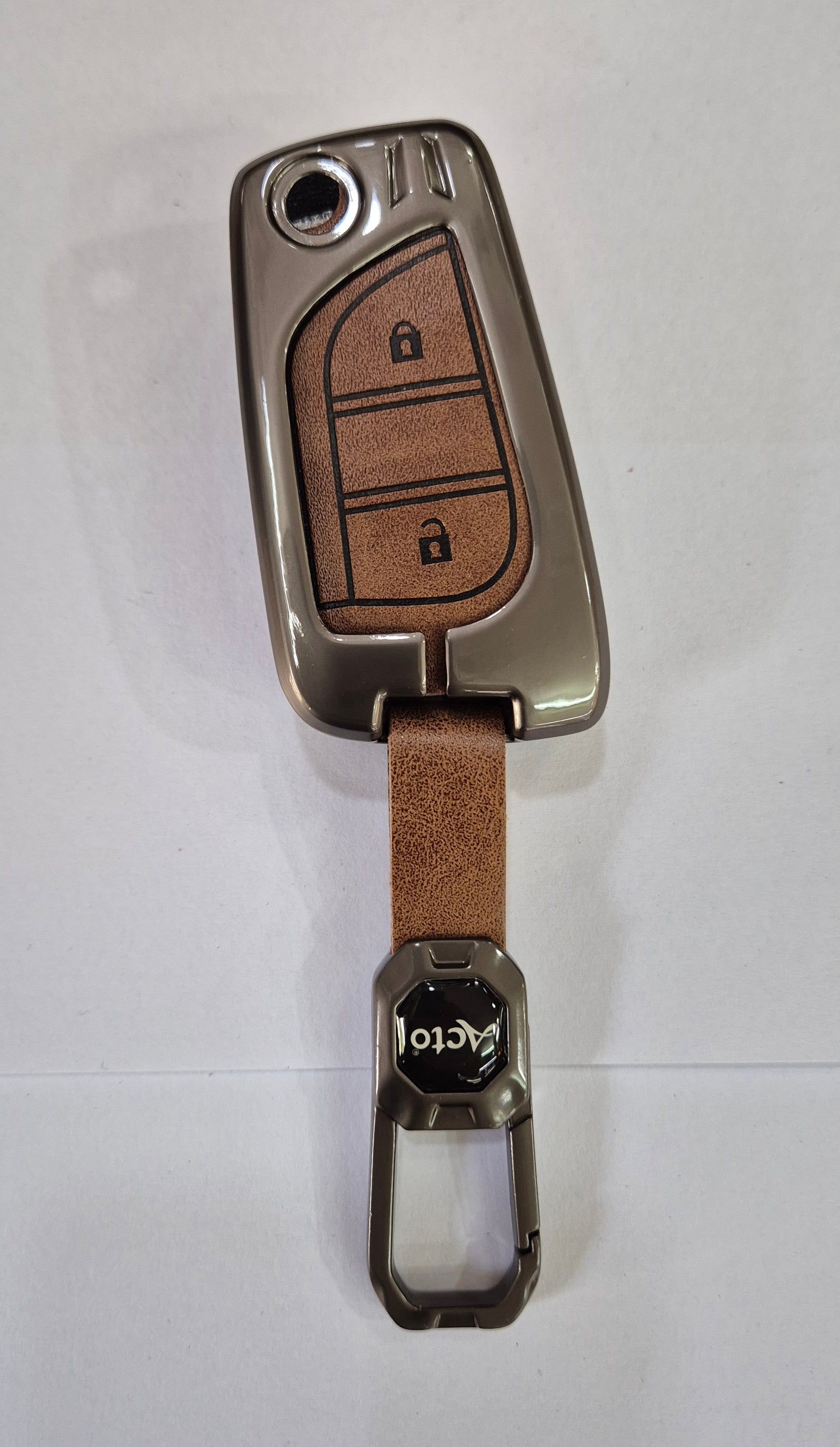 ACTO Metal Leather Car key cover with key chain Compatible With Toyota