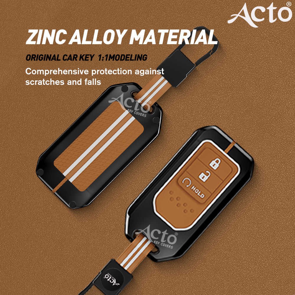 Acto Metal Sapphire Key Cover & Key Chain Compatible with Honda Accord, Civic, WR-V, CR-V, BR-V, City & Jazz | Premium Metal Key Case | Glow in the Night | 360° Protection | Pack of 1 Set