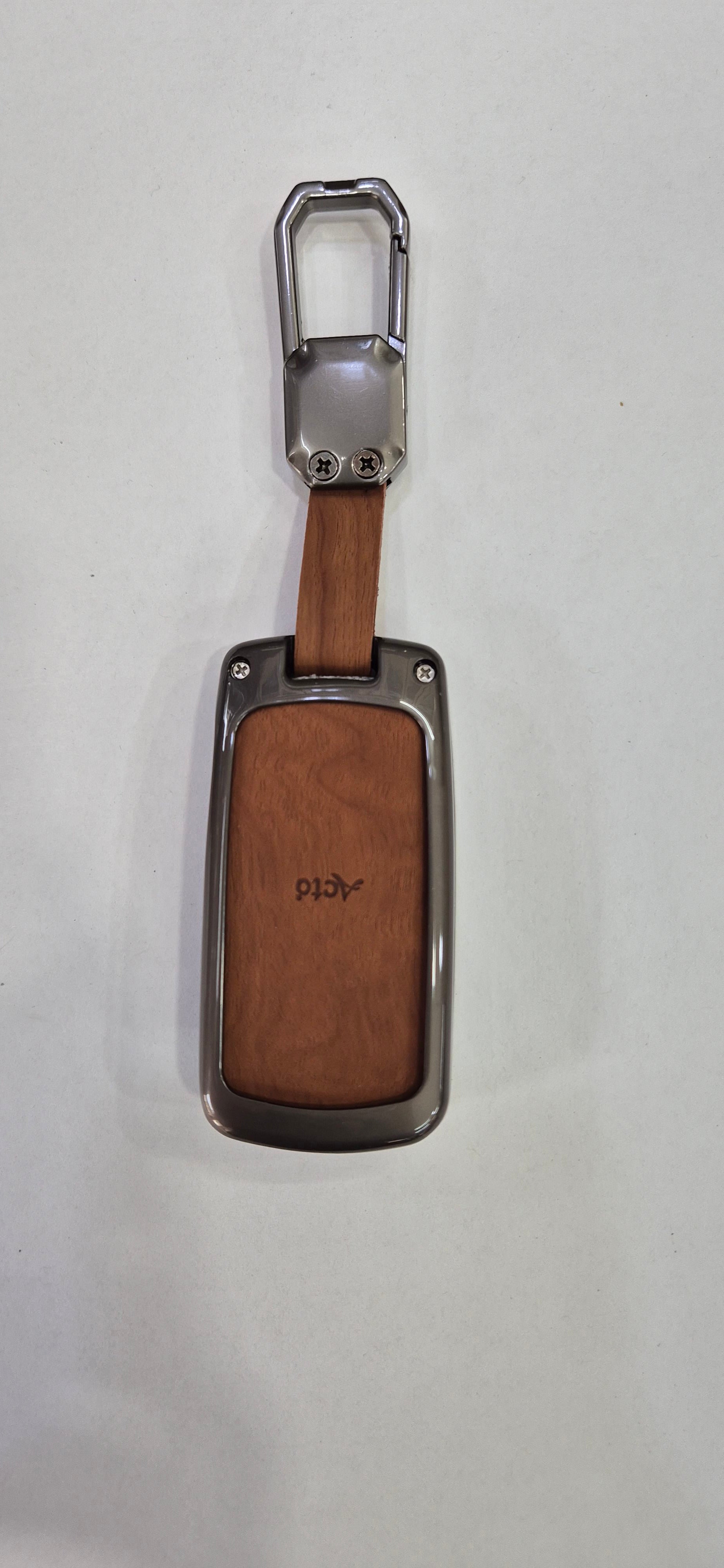 Acto Premium Metal + Leather Key Cover with Wood Grain Finish Compatible with Tata Bolt/ Nexon/ Tigor/ Hexa/ Tiago/ Zest 3 Button Flip Key Cover Pack of 1 Set