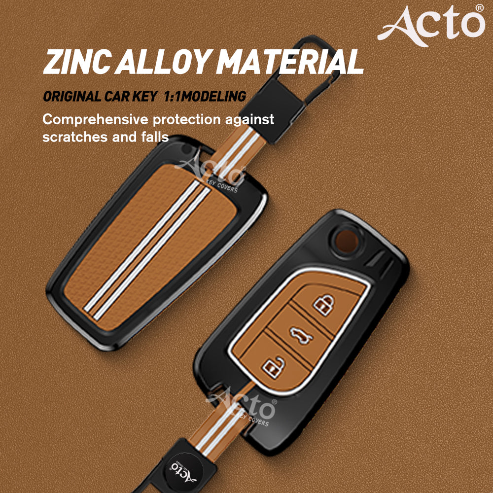 Acto Metal Sapphire Key Cover and Key chain Compatible with Toyota Corolla Altis and Innova Crysta Pack of 1 Set (Glow in the Night)