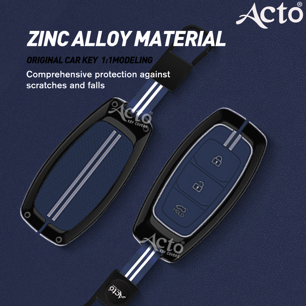 Acto Metal Sapphire Key Cover and Key chain Compatible with Hyundai Kona electric I Verna Pack of 1 Set (Glow in the Night)