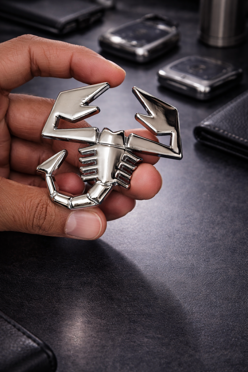 Carsonify 3D Metal Scorpio Car Badge Emblem Sticker | Aluminum Alloy Chrome Finish Scorpion Decal | Self Adhesive Logo for Car, Bike Exterior Decoration