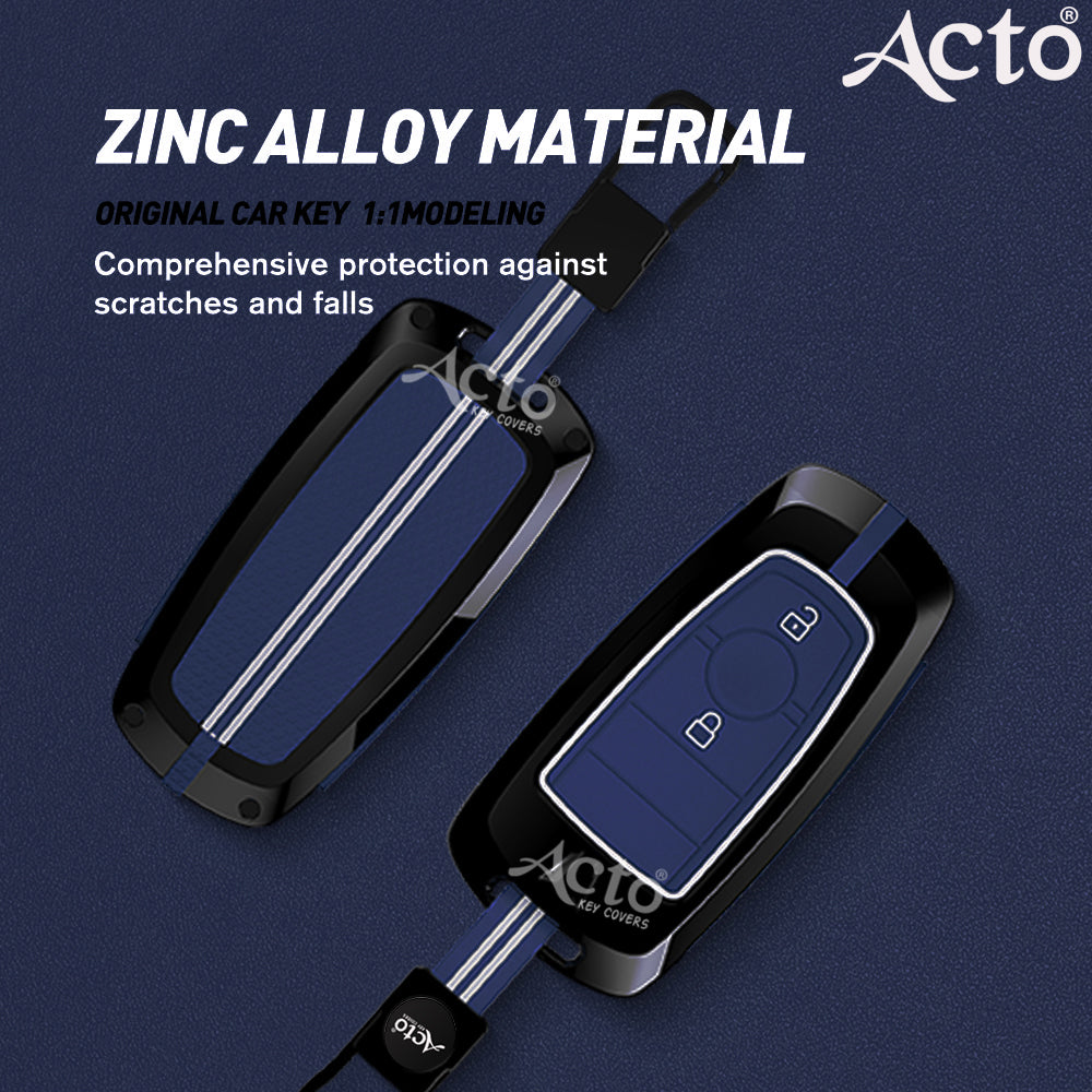 Acto Metal Sapphire Key Cover and Key chain Compatible with Ford Figo Pack of 1 Set (Glow in the Night)
