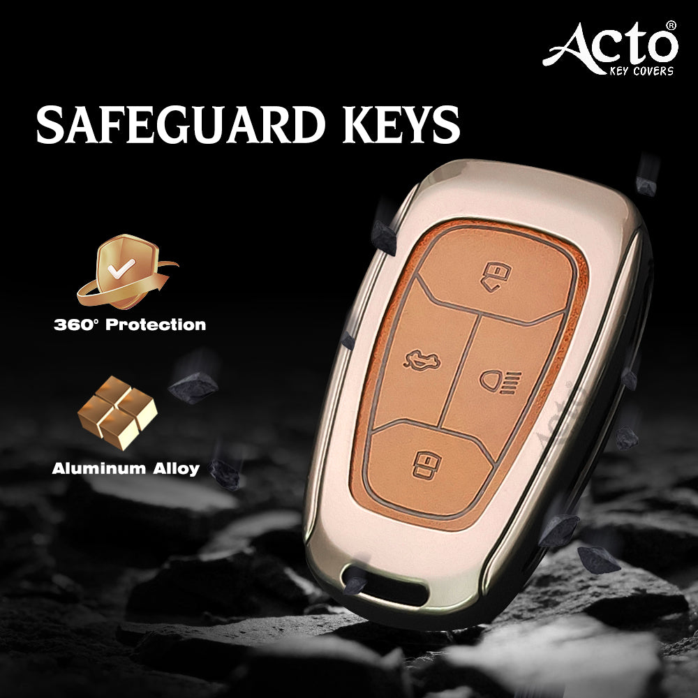 ACTO Metal Leather Car key cover with key chain Compatible With TATA