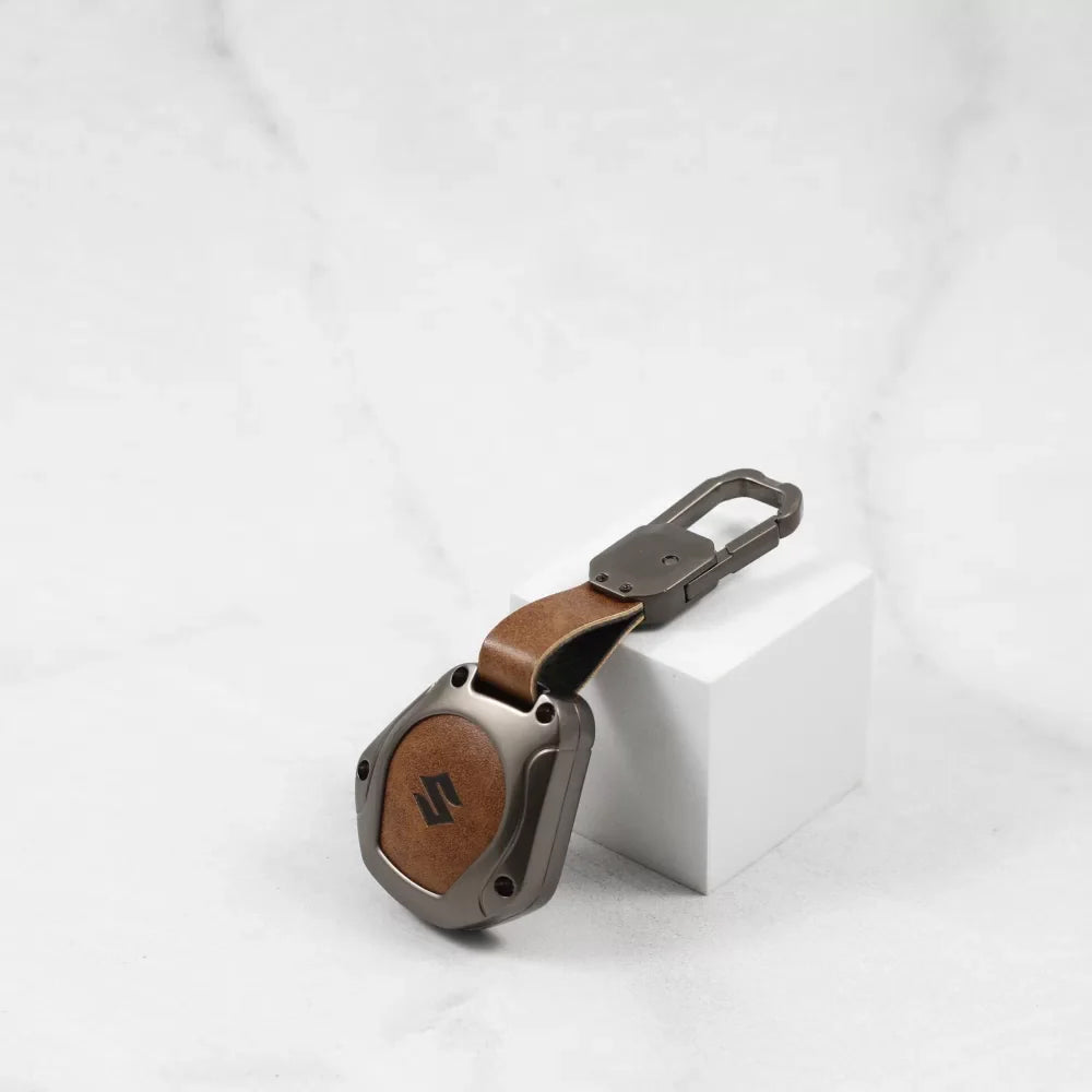 ACTO Metal Leather Car key cover with key chain Compatible With Suzuki