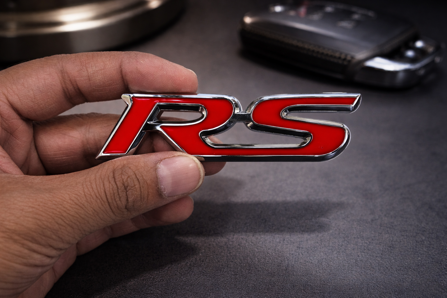Carsonify 3D Metal RS Car Badge Emblem Sticker | Premium Aluminum Alloy Chrome RS Logo Decal | Self-Adhesive Metallic Badge for Car, Bike & SUV Exterior | Stylish Auto Decoration Accessory