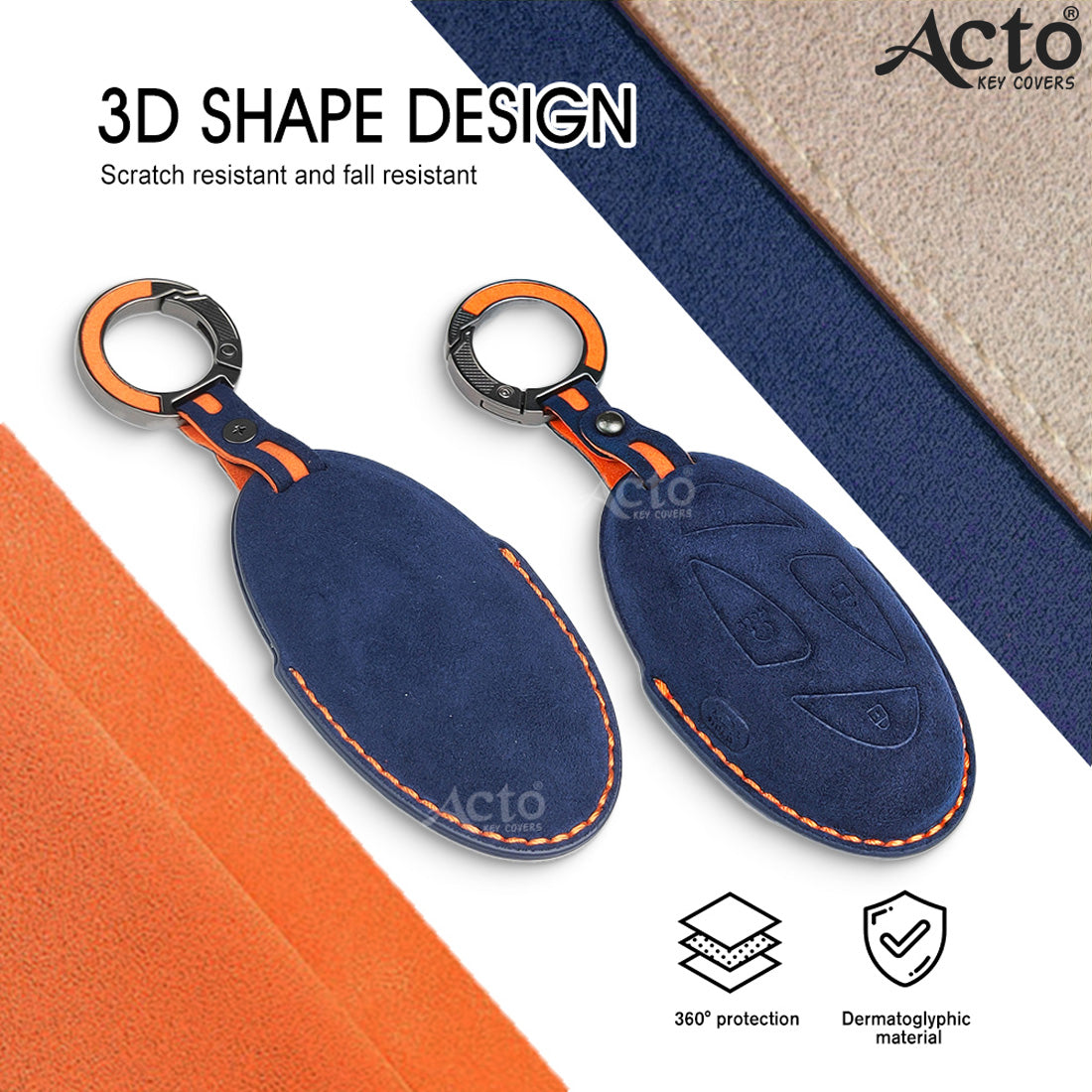 ACTO Alcantara Key Cover and Key Chain in Dashing Color – Compatible with Hyundai Venue 2025 (4-Button Smart Key) (Pack of 1)